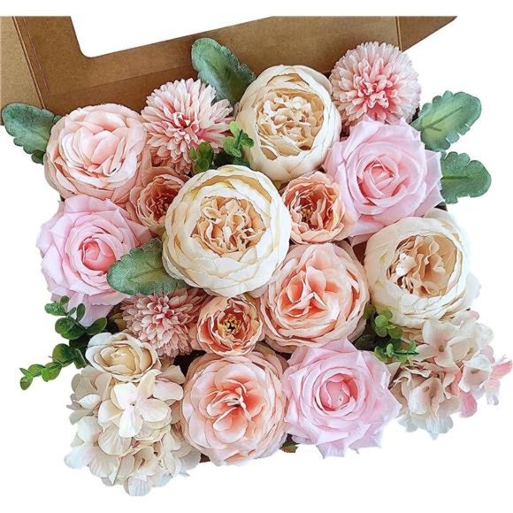 Roses Artificial Flowers Pink Silk Peonies Bulk for DIY Wedding Bouquet Bridal - Picture 1 of 6